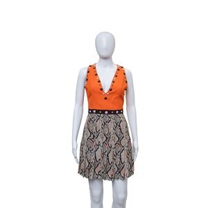 Fausto Puglisi Orange Snake Print Studded Mini Dress IT 40 US 4 UK 8